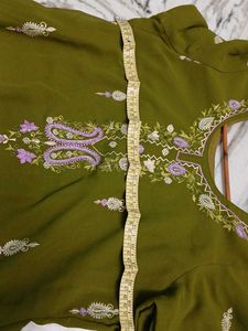 Elegant Olive Green Kurtaset with dupatta and pant