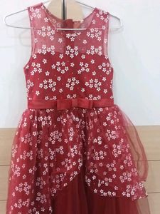 Deep Red Colour Party Gown For 6-9