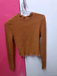 Ribbed Ruffle Trim Long Sleeve Top