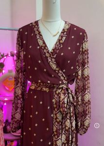 Burgundy Patterned Wrap Dress