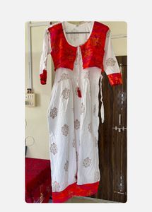 Ethnic White Kurta with Red Detail