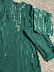 Embroidered Green Kurta Set