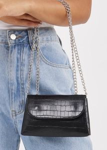 Textured Structured Strappy Chain Shoulder Bag