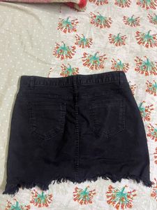 Black Denim Mini Skirt With Attached Shorts