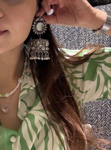 Statement Silver Jhumka Earrings