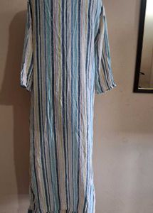 Striped Linen Maxi Dress,Pockets On Both Side.