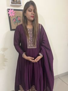 Libaas, purple colour silk Anarkali three piece