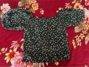 Green floral print women top