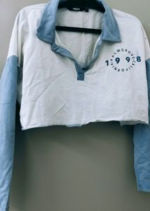 Light Blue Crop Top With Full Sleeves