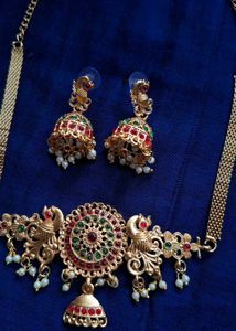 Peacock motifs, Stone Studded Jewellery Set