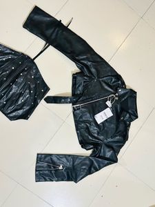 Size L - Leather Jacket With  Lace Up Tube Top