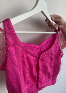 Pink Embroidered Saree &amp; Blouse Set