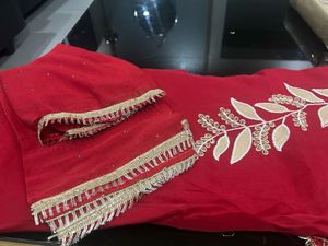 Red Embroidered  Churidar Material