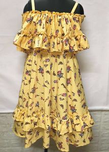 New/ Unused Floral Yellow Ruffle Dress For M Size