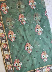 designer green net saree