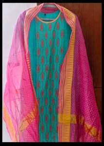 Teal & Pink Kurta With Duppatta