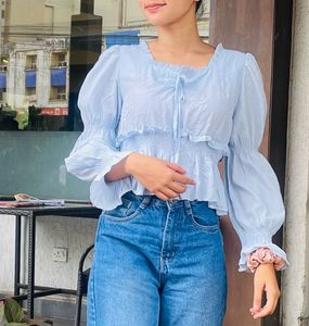 Chic Blue Ruffle Top