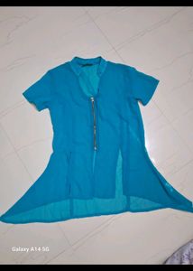 Aqua Blue Zipper Top