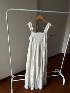NEW LOOK Square Neck Back-Tie Midi Dress in White