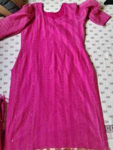 Pink Embroidered Kurti Set