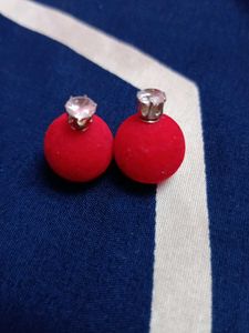 Red & Crystal Ball Earrings Set Of Two Combo