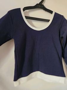 Navy &amp; White Long Sleeve Crop Top