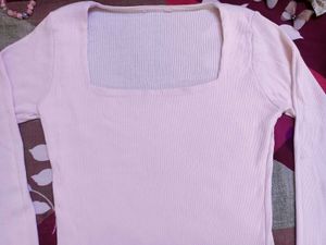Pink Square Neck Long Sleeve top