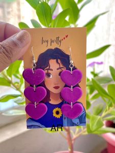 Triple Purple Heart Earring