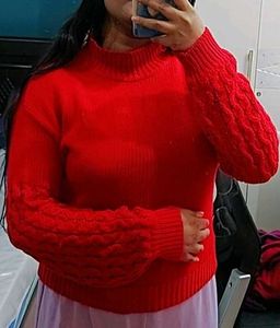 Jealous 21 Red Sweater Top With Patterns On Sleave