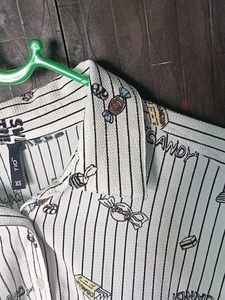 Striped Candy Print Crop Shirt