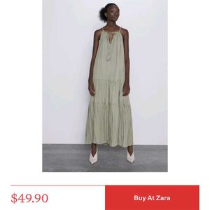 Zara Wrinkle Look Tiered Maxi Dress - Light Khaki