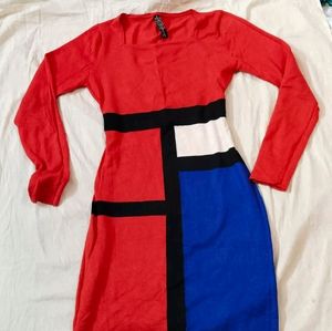 SQUARE NECK WINTER WOOLEN DRESS