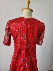 Red Sequin Floral Gown