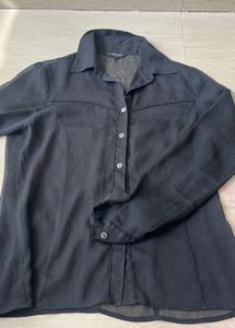 Black Sheer Button-Up Top