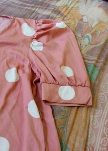 Pink Polka Dot Puff Sleeve Top