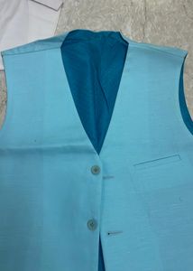 Sky Blue Vest With Kurta N Bottom