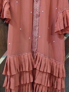New Coral Pink Work Georgette kurti pan