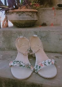 White Floral Block Heel