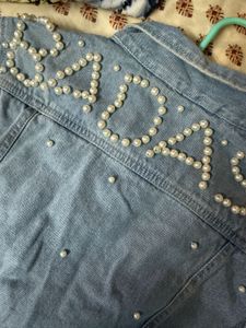 Denim Jacket with Pearl Details