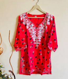 Red Embroidered Kurta