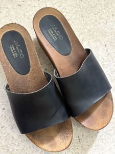 Aldo Black Leather Wedges