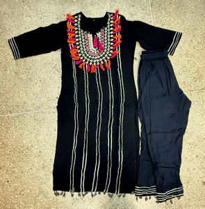 Black Embroidered Kurta Set