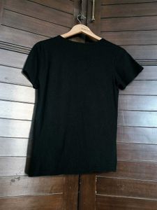 Clizy Women Black Cotton Embellished Casual Tshirt