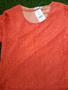 Korean Coral Net Top With satin Inner