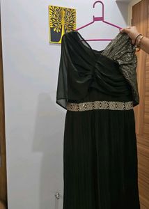One-Shoulder Olive Green Gown