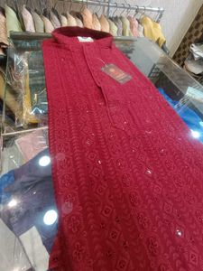 Red Cotton blend kurta for Boys Wedding anniversar