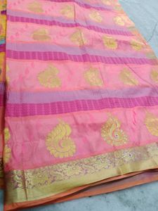 Pink &amp; Gold Sari Fabric