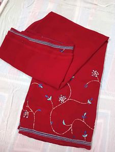 Red Embroidered saree