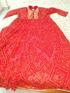 Xl New Unused Georgette Red Bandhani Anarkali