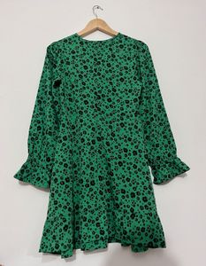 Green Floral Print Mini Dress